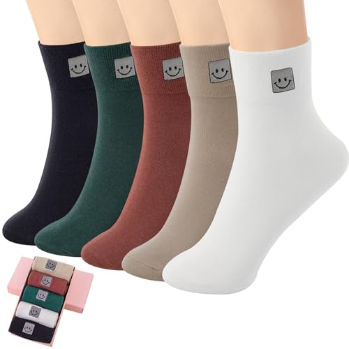 Image of HUGSWEET Thin Soft Cotton Crew Socks for Women Ankle above Bootie Socks Gifts for Women 5-10 Pairs