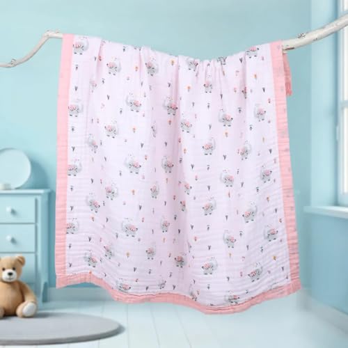 Image of SMILE BABY 100% Organic Cotton 6-Layer Muslin Baby Blanket (100x110 cm) is Super Soft, Breathable, and Gentle on Baby's Skin. Perfect for Comfort, Warmth, and Everyday use. Includes 1 Blanket