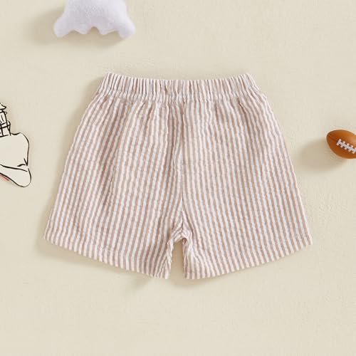 Toddler Boy Girl Seersucker Shorts Golf Cart/Tractor/Football/Baseball Embroidery Boxer Shorts Striped Linen Bottoms2