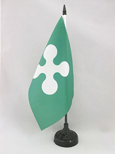 AZ FLAG Lombardy Table Flag 5'' x 8'' - Italy - Italian Region of Lombardia Desk Flag 21 x 14 cm - Black Plastic Stick and Base