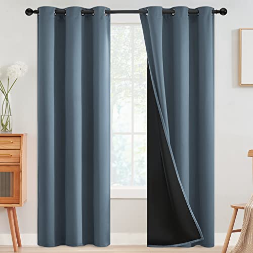 Image of SimpleHome Stone Blue 100% Blackout Curtains Room Darkening Living Room 84L
