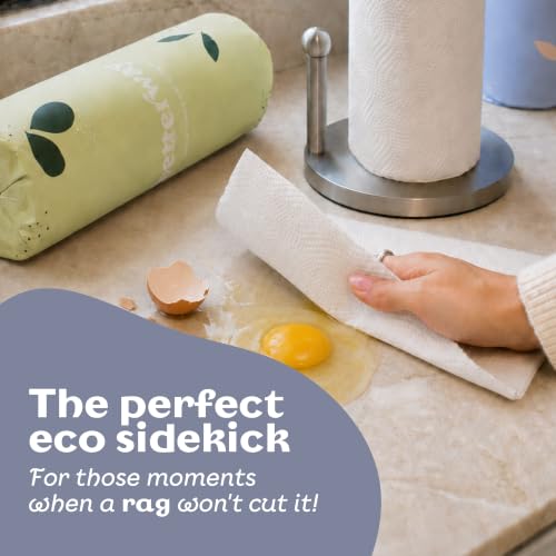 Image of Betterway Bamboo Paper Towels - 6 Rolls, 2 Ply - Plastic Free, Disposable Kitchen Paper Towels - Select Size, Tree Free, Compostable, Strong & Absorbent, No Dyes - PFAS Free