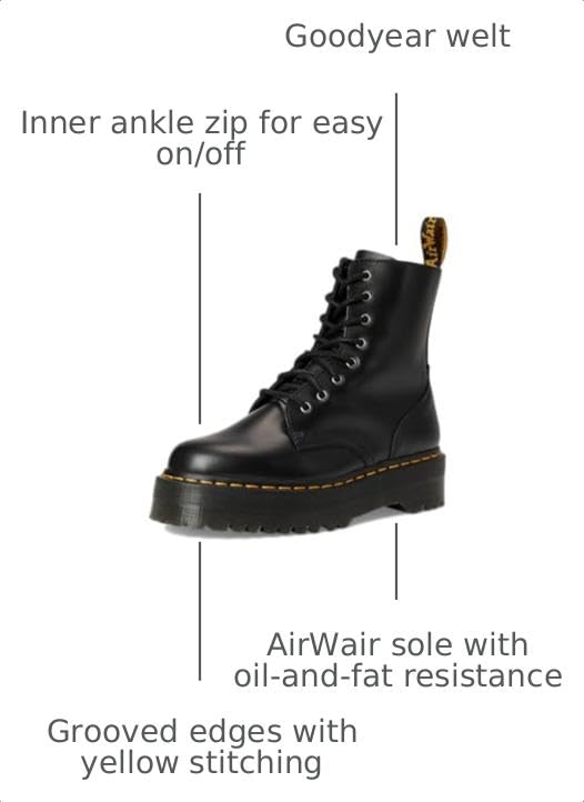 Image of Dr. Martens, Jadon 8-Eye Leather Platform Boot for Men and Women, Black Polished Smooth, 15 US Women /14 US Men