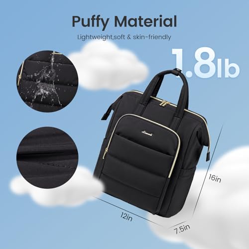 Image of LOVEVOOK Laptop Backpack Women 15.6 inch,Lightweight Puffer Travel Backpacks for Women,Quilted Laptop Bag Computer Work Teacher Nurse Backpack,Womens Backpack Purse Daypack for College Business,Black