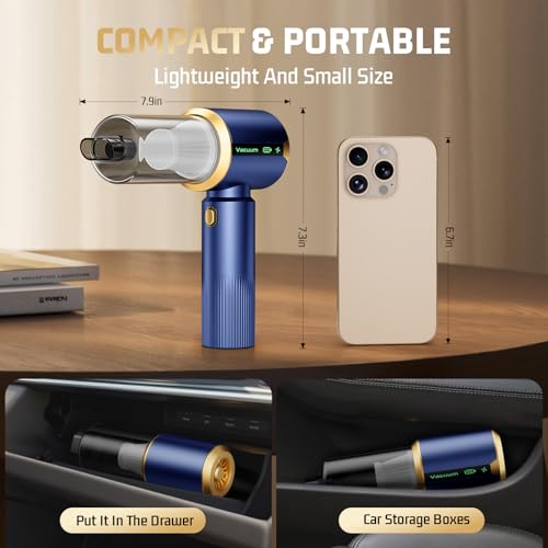 Image of Car Handheld Vacuum Cordless: Car Vacuum Cleaner with 16000Pa Ultra-Strong Suction, Brushless Motor & HEPA Filter - Lightweight Design for Drivers and Office Workers - Blue