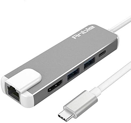 USB C Hub Adapter, Anble 5-in-1 USB Type C(Thunderbolt 3) Converter with HDMI 4K, 2 Ports USB 3.0, USB C Power Charging, Gigabit Ethernet for MacBook/MacBook Pro 2016/2017, Google Chromebook - Silver
