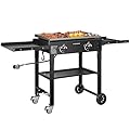 VIVOHOME 2-Burner 30,000 BTU Propane Gas Grill, Folding Flat Top Grill with Side Shelves, Picnics & Family BBQ, Heavy-Duty Rust-Resistant Griddle