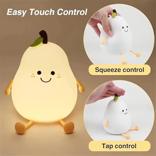 Image of Cute Silicon Pear Light | Soft Silicone & Dimmable LED, Rechargeable Night Light with USB Cable, 7 Color Changing, Soft Light for Baby, Kids & Home & Living Room