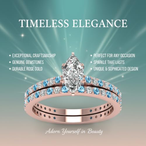 Image of 55Carat Choose Your Gemstone Marquise Shape 14k Rose Gold Plated Classic Delicate Diamond CZ Handmade Fashion Jewelry Party Wear Daily Wear Ornament Gifts for Wife Wedding Ring Sets : US Size 4 to 12