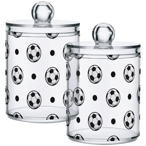 Gredecor 2 Pack Qtip Holder Clear Soccer Ball Black Dots Apothecary Jars with Lids Acrylic Bathroom Jars Vanity Countertop Canister Storage Organizer for Cotton Ball,Swabs,Pads,Floss