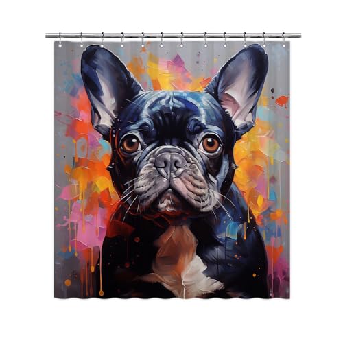 Ganshan Bi Funny French Bulldog Dog Shower Curtain for Bathroom Home Decor Dog Puppy Pet Animal Print Bath Curtains with 12 Hooks 66x72 Inch Style 4