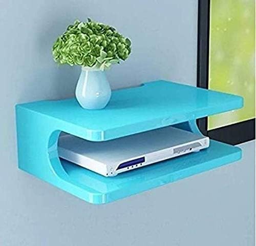 Image of Floating Wall Mounted TV Shelf for Set Top Box, WiFi Router, Gaming Console & Decorative Items | Modern Wall Storage Rack for Living Room, Bedroom & Office (Blue)