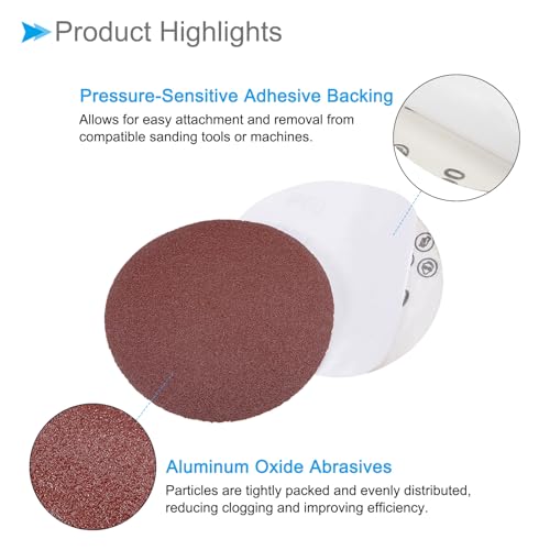 CoCud PSA Schleifscheiben, Durchmesser 5 Zoll, Körnung 60, selbstklebendes Schleifpapier - (Anwendungen: für Holzbearbeitung und Metallbearbeitung), 15 Stück