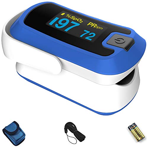 mibest OLED Finger Pulse Oximeter, O2 Meter, Dual Color White/Blue