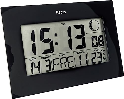 Mebus 46732 Horloge Radio-pilotée Numérique Pendule Murale LCD