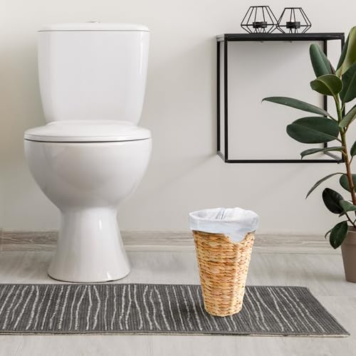 Image of KOKODO Pack of 2 Cylinder Water Hyacinth Waste Basket - Handwoven Wicker Trash Can with Handles & Metal Frame, BOHO Decorative Garbage Bin for Bathroom, Bedroom, Home Office (2-Pack)
