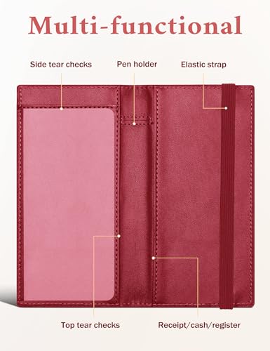 Image of Zreal Checkbook Cover for Women, Premium Vegan Leather Checkbook Holder for Top & Side Tear Duplicate Checks with RFID Blocking (Dark Red)