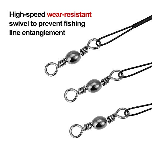 DECARETA 72Pcs Bas de Ligne, Fil de Pêche avec Snap et Émerillon en Acier Inoxydable pour Ligne Principale Cachée, Empêcher la Ligne de Morsure de Poisson - 15/20/25cm(Noir)