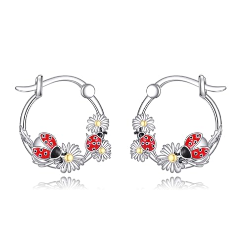 ZPMMPZ Ladybug Earrings 925 Sterling Silver Animal Hoop Earrings Ladybug Jewelry Gifts for Women by ZPMMPZ - Used condition - US$30.84