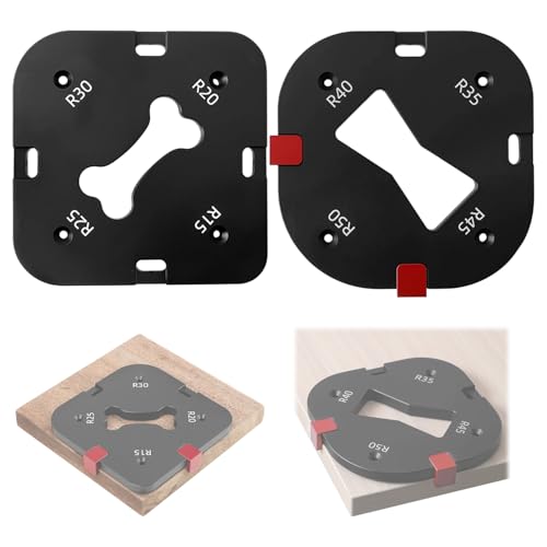 2 Pièces Gabarit Defonceuse a Bois, Différents Rayons (R15-R50), avec Coussinets de Protection et Blocs de Positionnement Amovibles, aux Projets de Menuiserie, et de Fabrication de Meubles (Noir)