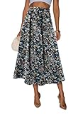 Magritta Women's Elegant Midi Skirt Boho Elastic High Waist Floral Print Dresses for Ladies 2026 Trendy Floral Print X-Large Size