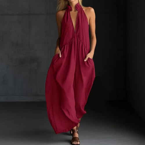 Combinaison fluide d'été avec poches coupe ample et pantalon large plissé - 2