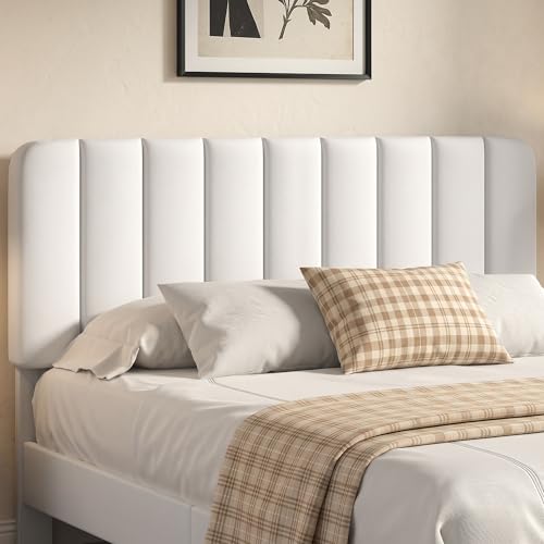 Image of VECELO Full Size Bed Frame with Upholstered Headboard, Velvet Platform Bedframe Mattress Foundation, Strong Wood Slat Support, No Box Spring Needed,White