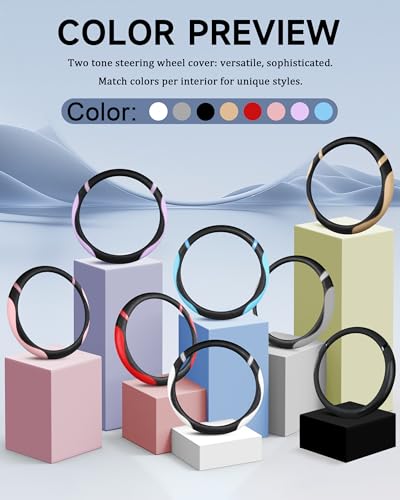 Image of Steering Wheel Cover for Women Leather Universal Steering Wheel Cover for Car 15 inch (Red)