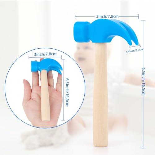 Image of Fowecelt Wooden Hammer Toys Simulation Hammers Maintenance Tools Educational Toys for Kids Birthday Party Games Supplies (Blue)