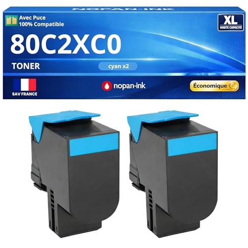 Toner compatible pour Lexmark 80C2XC0 haute capacité 4000 pages cyan lot de 2