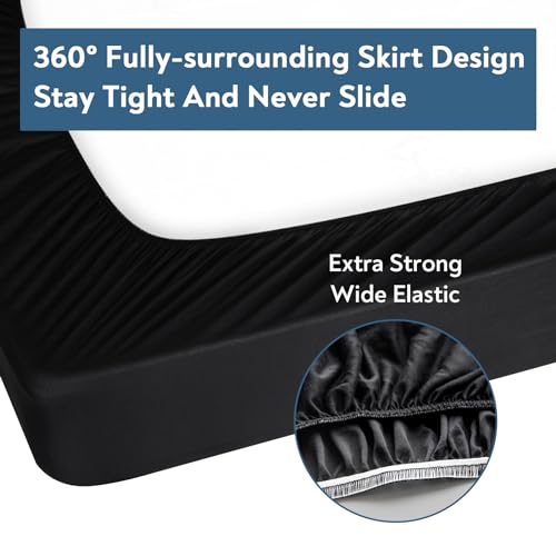 Box Spring Cover Queen Size - Black Jersey Knit & Stretchy Wrap Around 4 Sides of The Box Spring, Alternative for Bed Skirt, Ultra Soft, Wrinkle & Fading Resistant