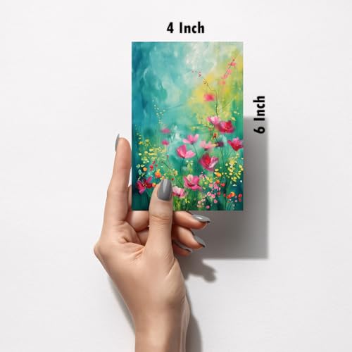 Image of Vibrant Floral Oil Painting Art Print Set - Set of 2-4x6 Inch - Board (Pack of 6) - Sticker (Pack of 6) Wall Room Decoration art Poster Prints
