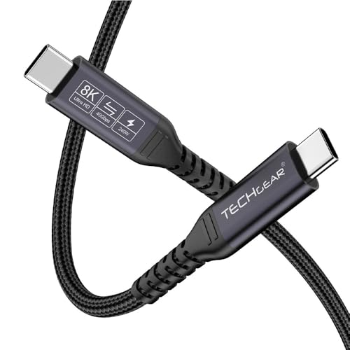 TECHGEAR USB 4 Gen 3 Cable Thunderbolt 4, PD 3.1, 40Gbps, Ultra HD 8K@60Hz, 240W Charging, Compatible with Thunderbolt 4/3, MacBook DELL XPS, Surface Pro, Docking, External SSD eGPU USB C Display