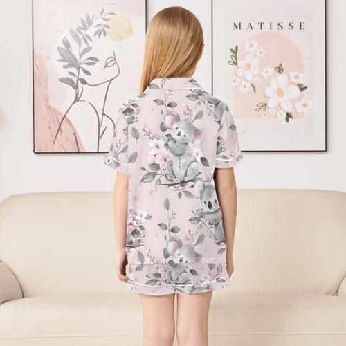 ALAZA Cute Koala Blossom Leaf Pajamas Satin Pajama Set Short Sleeve Button Down Sleepwear4