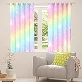 Erosebridal Rainbow Window Curtains for Kids Girls Teens Tie Dye Pastel Curtains 38' Wx45 L Golden...