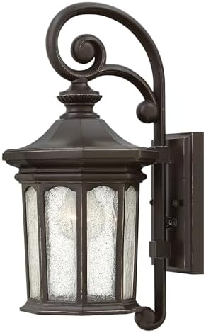 Hinkley Raley Medium Wall Mount Outdoor Lantern, Aluminum, Clear Water Glass Shade, Estate Series, Oil Rubbed Bronze Finish