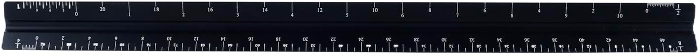 12 Inch Imperial Architectural Scale Ruler Etched Aluminum Triangular Black for Architects Draftsmen Engineers with Multiple Measurement Scales