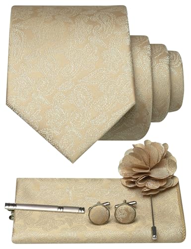 Image of JEMYGINS Mens Tie and Pocket Square,Lapel Pin,Cufflinks,Tie Clip Sets with Gift Box 5PCS