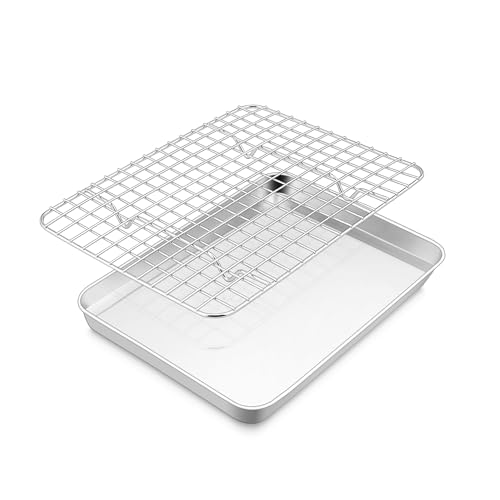 E-far Stainless Steel Baking Sheet with Wire Rack Set, 10.5&rdquo; x 8.3&rdquo; Cookie Sheet Baking Pan for...