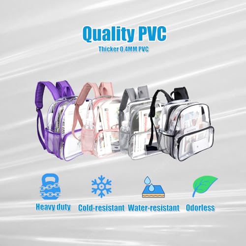 Image of Crosstime Clear Backpack Stadium Approved 12x6x12 Clear Bag with Reinforced Straps Durable PVC for Stadium Events, Sports, Festivals, Concerts - Small Transparent Backpack for Women & Girls - Purple