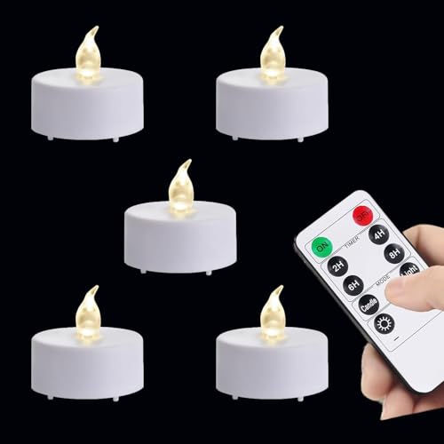 Nancia LED Tea Light Candles with Remote Control 5Pack Flickering Flameless Candle Long Lasting 400+Hours Battery Operated with Timer for Home Decoration Seasonal &Festival Celebration WarmWhite
