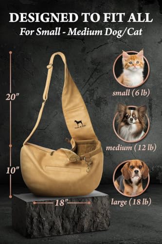 Noah & Paw Dog Sling Carrier for Small Dogs 5-18lb, Cat Carrier, Pet Sling with Adjustable Padded Strap, Vegan Leather Lined with Fur, 3X Safety Feature, Machine Washable