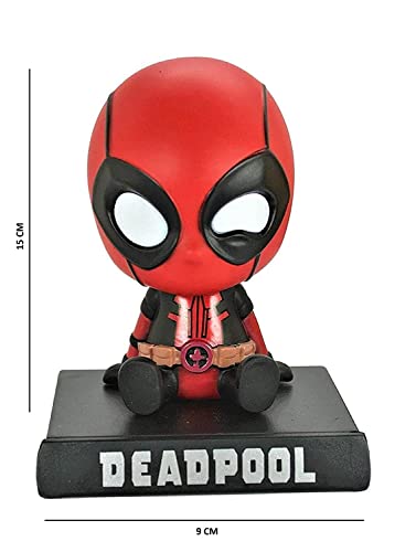 Image of Super Hero Action Figure Limited Edition Bobblehead with Mobile Holder for Car Dashboard, Office Desk & Study Table (Deadpool)