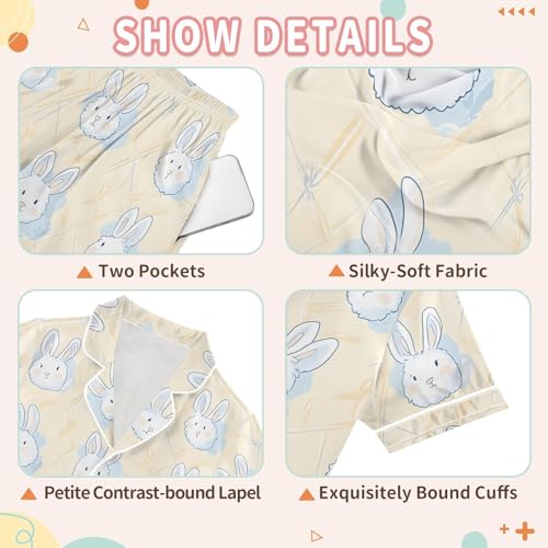 Cute Cartoon Rabbit Summer Pajamas Set Soft Satin Pjs Sets 2 Piece Short Sleeve Sleepwear Casual Clothes3
