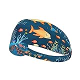Bleu monde sous-marin de poisson imprimé élastique bandeau d'exercice – Bandeau de sport tendance pour l'été, le cyclisme, le yoga et plus encore