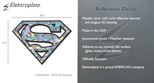 Image of Elektroplate Superman Logo Reflective Car Decal Silver Oversized 6.5 inch | Officially Licensed DC Comics - Weatherproof Automotive Grade Domed Sticker for Water Bottle, Laptop & More - Made in the USA