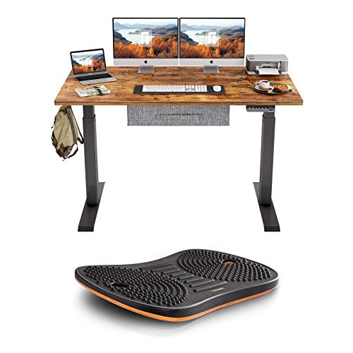 Fezibo Electric Standing Desk With Drawer, 63 X 24 Inches Splice Board | Anti Fatigue Mat Wooden Wobble Balance Board (Medium, Obsidian Black) #TOP22