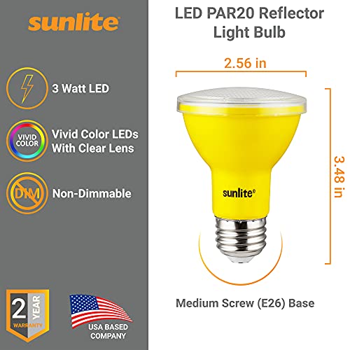 Sunlite 81466 Led Par20 Colored Recessed Light Bulb, 3 Watt (50W Equivalent), Medium (E26) Base, Floodlight, Etl Listed, Yellow, 1 Count #TOP1