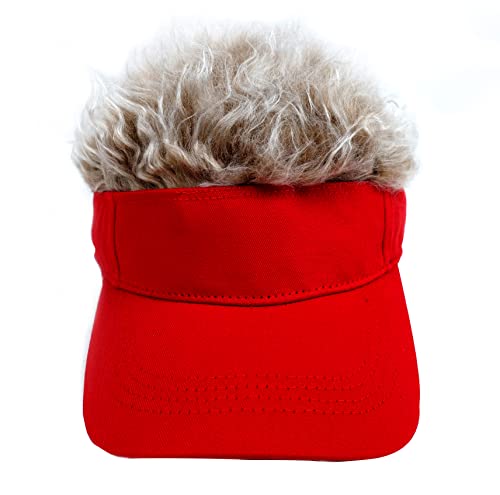 Image of Mens Visor with Hair Fake Hat with Hair for Men Funny Golf Hats Wig Hat Spiked Adjustable Baseball Cap