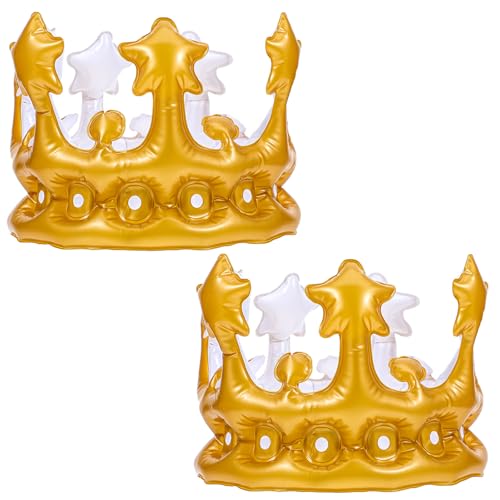 CIATBYYJ 2Pcs Inflatable Cown for Adult Gold king Crown for Fancy Dress Accessory Birthday Crowns for Pool Party Prop Stag Hen Costume Party